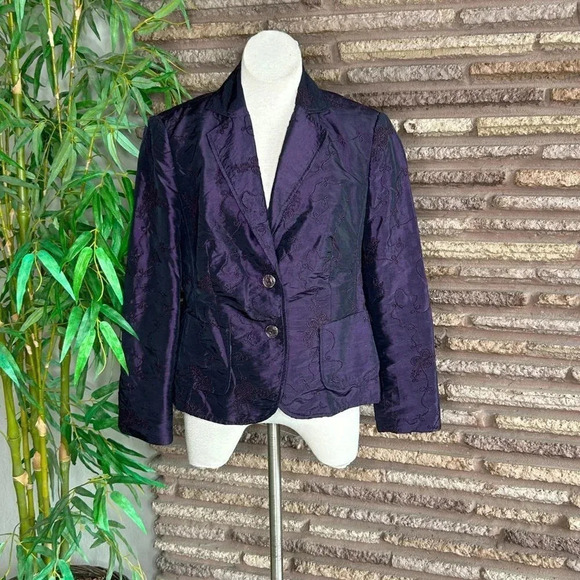 Canda Collection at C & A Purple Embroidered Blazer Jacket Size Large - Picture 8 of 8